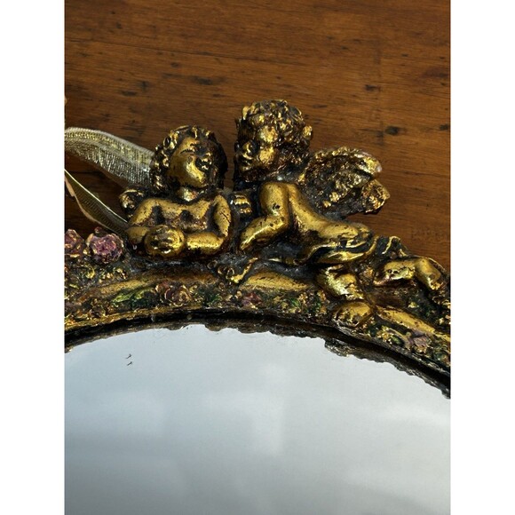 Vintage Mini Gold Gilt Mirror W/Angels Cherubs Momparler 1870 - Picture 5 of 9